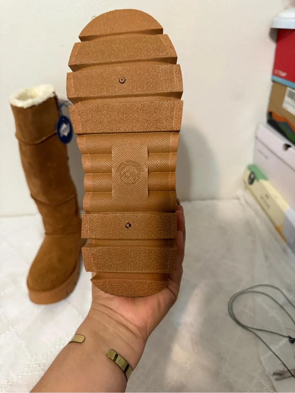 White Mountain Tall Chestnut Suede Fur-Lined Boots